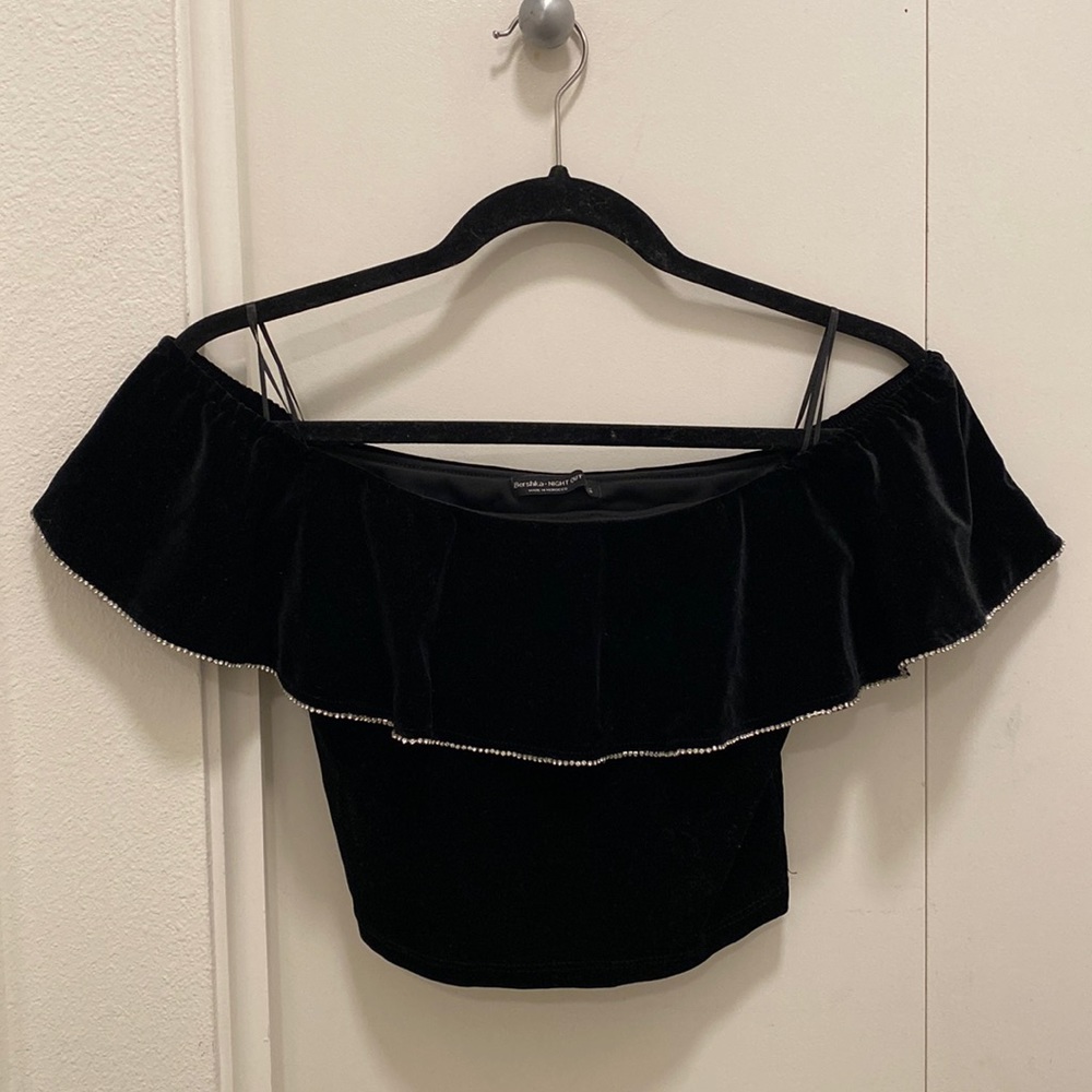 Bershka black velvet off-shoulder top
